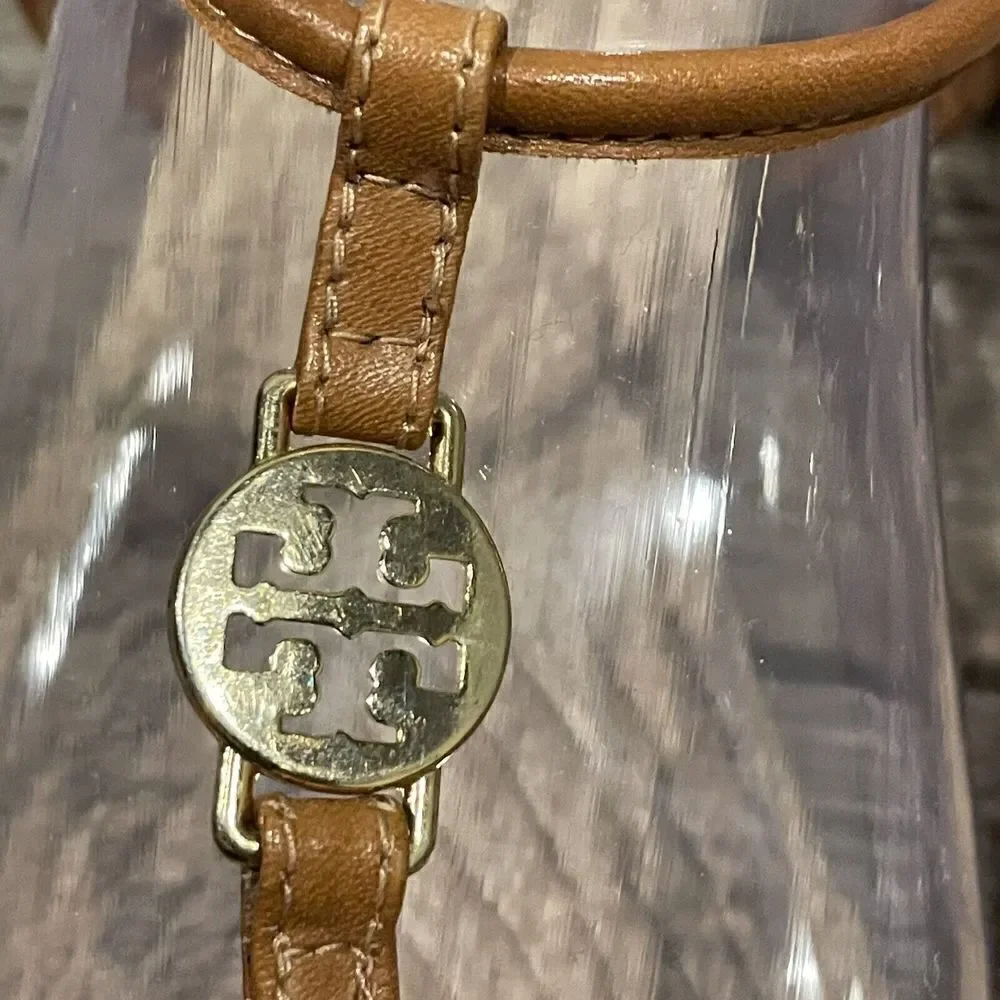 Tory Burch Brown Leather Emmy Flat Espadrilles Thong Sandals Size 8B Womens